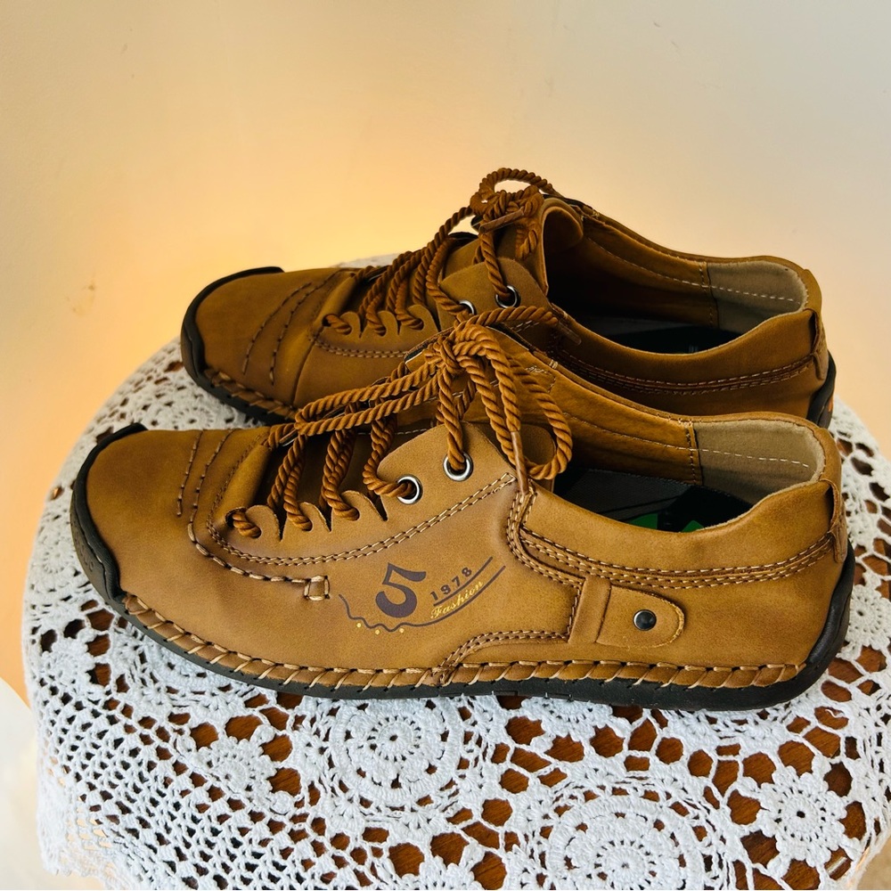 Men's Tan Leather Loafers with Stitch Detailing